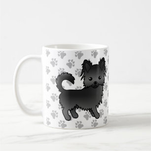 Zwarte Lange Jas Chihuahua Cartoon Hond & Pootjes Koffiemok