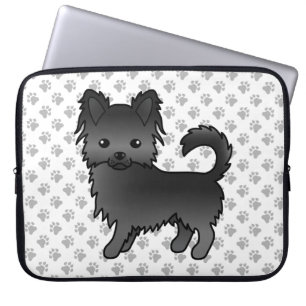Zwarte Lange Jas Chihuahua Cartoon Hond & Pootjes Laptop Sleeve