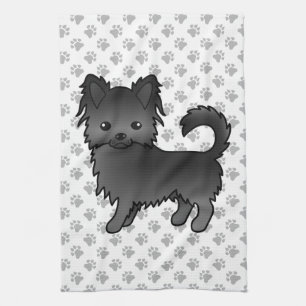 Zwarte Lange Jas Chihuahua Cartoon Hond & Pootjes Theedoek