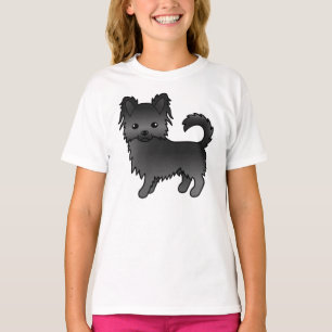 Zwarte Lange Jas Chihuahua Schattige Cartoon Hond T-shirt