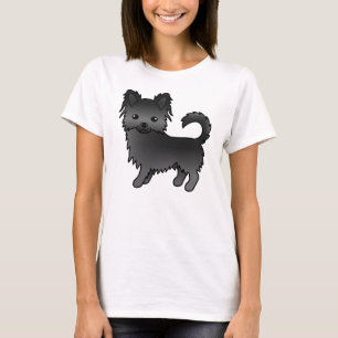 Zwarte Lange Jas Chihuahua Schattige Cartoon Hond T-shirt
