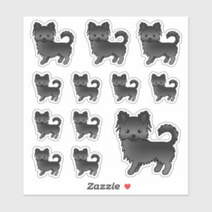 Zwarte lange jas Chihuahua Schattige cartoonhonden Sticker