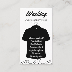 Zwarte lange nek shirt wasverzorgingsinstructie visitekaartje
