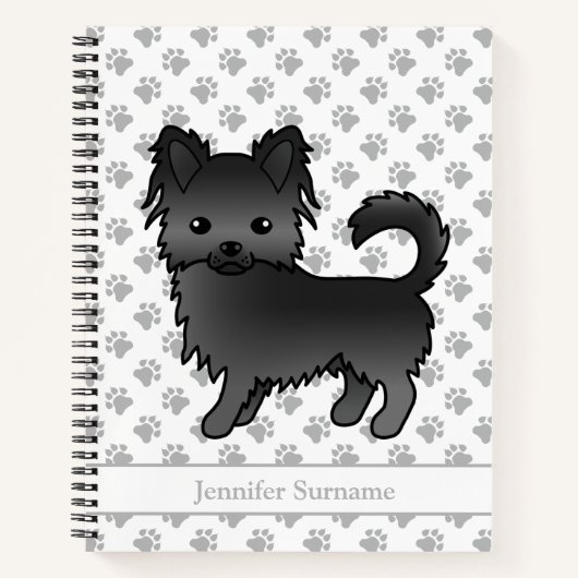 Zwarte Langemantel Chihuahua Hond & Aangepaste Tek Notitieboek (Voorkant)