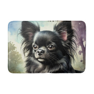 Zwarte Langharige Chihuahua in Aquarel Badmat