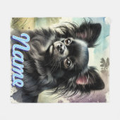 Zwarte langharige Chihuahua in Waterverf Fleece Deken (Voorkant (Horizontaal))