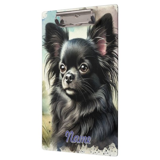 Zwarte langharige Chihuahua in Waterverf Klembord (Links)