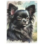 Zwarte langharige Chihuahua in Waterverf Klembord (Achterkant)