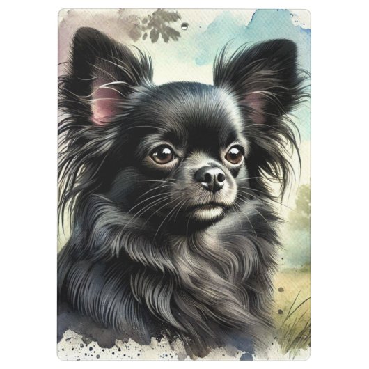 Zwarte langharige Chihuahua in Waterverf Klembord (Achterkant)