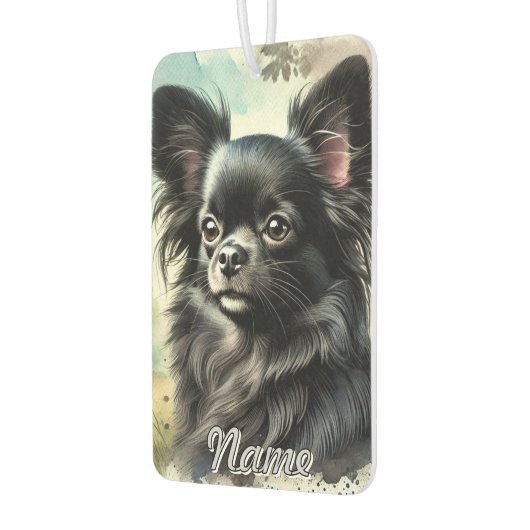 Zwarte langharige Chihuahua in Waterverf Luchtverfrisser (Links)