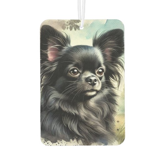 Zwarte langharige Chihuahua in Waterverf Luchtverfrisser (Achterkant)