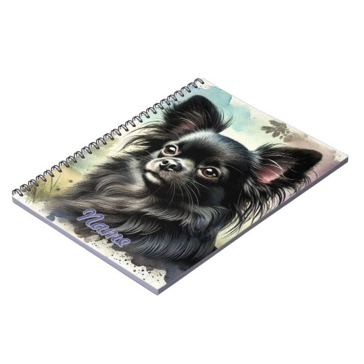 Zwarte langharige Chihuahua in Waterverf Notitieboek (Linkerzijde)