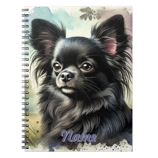 Zwarte langharige Chihuahua in Waterverf Notitieboek (Voorkant)