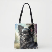 Zwarte langharige Chihuahua in Waterverf Tote Bag (Voorkant)