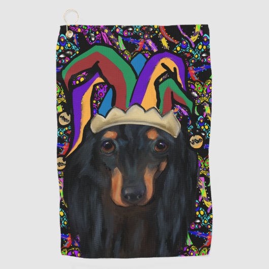 Zwarte Langharige Dachshund Golfhanddoek (Voorkant)