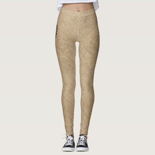 Zwarte Laurel Krans Faux Burlap - Gepersonaliseerd Leggings (Voorkant)