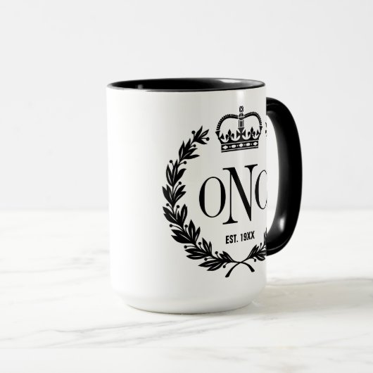 Zwarte Laurel Krans Monogrammed Logo Mok (Voorkant rechts)