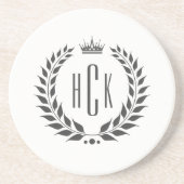 Zwarte Lauwerkrans Aangepaste Monogram Zandsteen Onderzetter (Voorkant)