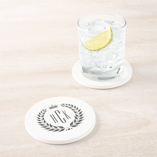 Zwarte Lauwerkrans Aangepaste Monogram Zandsteen Onderzetter (Zijkant)