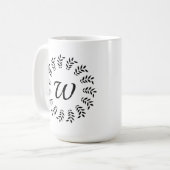 Zwarte lauwerkrans met monogram koffiemok (Voorkant links)
