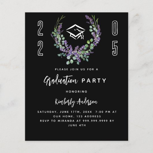 Zwarte lavendel 2025 Uitnodiging voor afstudeerfee (Voorkant)