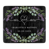 Zwarte lavendel bloemblaadjes groen meneer mevrouw snijplank (Voorkant)