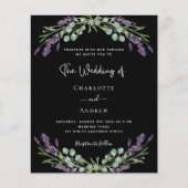 Zwarte lavendel violet budget bruiloft uitnodiging (Voorkant)