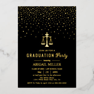 Zwarte Law school Klas van 2026 afstudeerconfetti Folie Uitnodiging