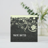 Zwarte leder- en oorkonsuitnodiging kaart (Staand voorkant)