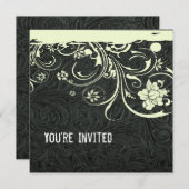 Zwarte leder- en oorkonsuitnodiging kaart (Voorkant / Achterkant)