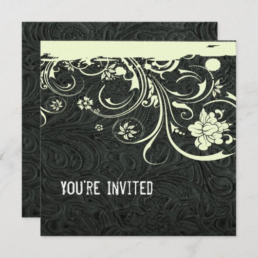 Zwarte leder- en oorkonsuitnodiging kaart (Voorkant / Achterkant)