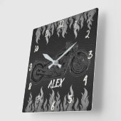 Zwarte leder- en zilverontstekingsmotor vierkante klok (Hoek)