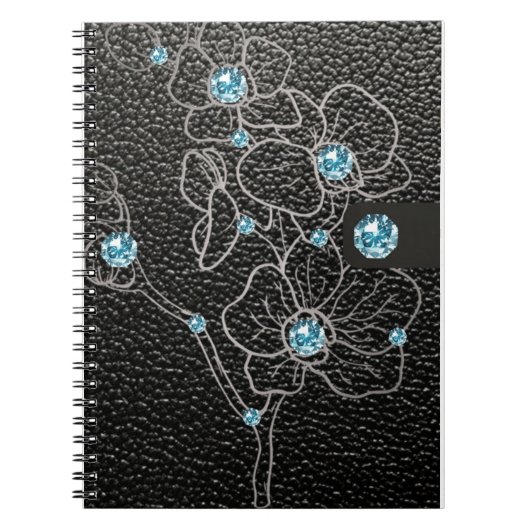 zwarte leder met grijze bloemen en notitieboek (Voorkant)