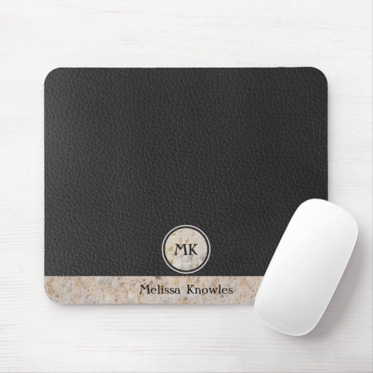 Zwarte leder met monogram muismat (Met muis)