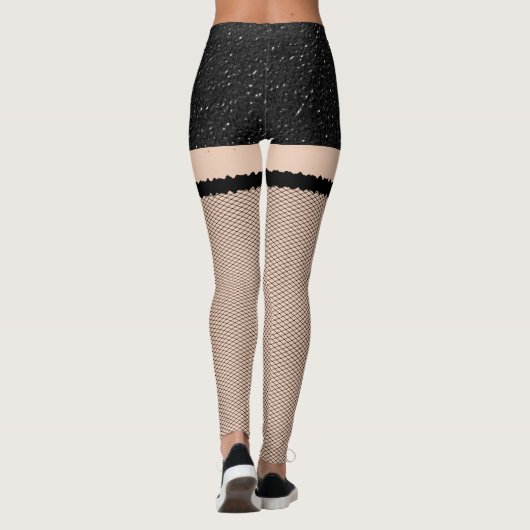 Zwarte leder met visnetten leggings (Achterkant)