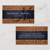 Zwarte leder Oranje Damasgrens Visitekaartje (Voorkant / Achterkant)