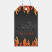 Zwarte leder Oranje Flames motorfiets Biker Party Cadeaulabel (Voorkant)