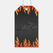 Zwarte leder Oranje Flames motorfiets Biker Party Cadeaulabel (Achterkant)