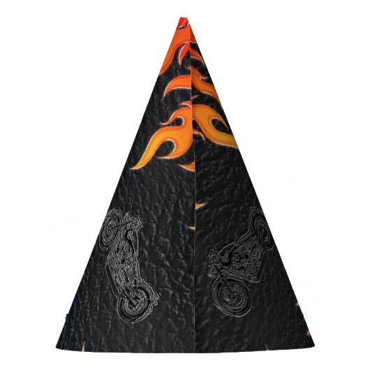 Zwarte leder Oranje Flames motorfiets Biker Party Feesthoedjes (Achterkant)