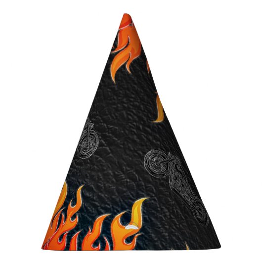 Zwarte leder Oranje Flames motorfiets Biker Party Feesthoedjes (Rechts)