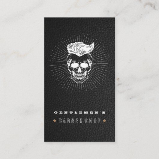 Zwarte leder  Retro Barber Shop Skull Visitekaartje (Voorkant)