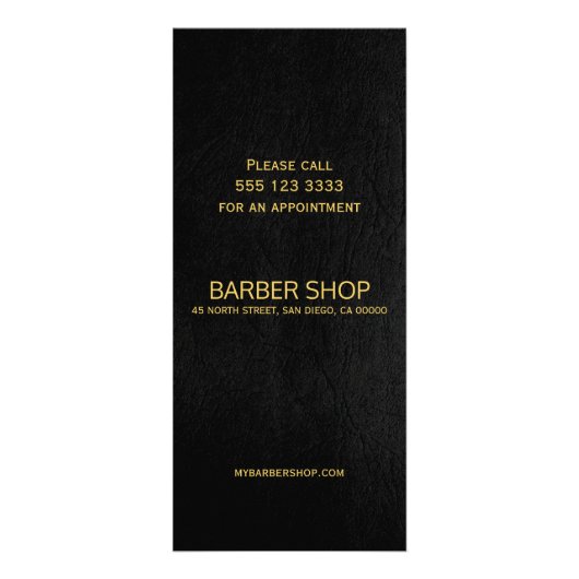 Zwarte leder tegen goudprijs reclamekaart (Achterkant)