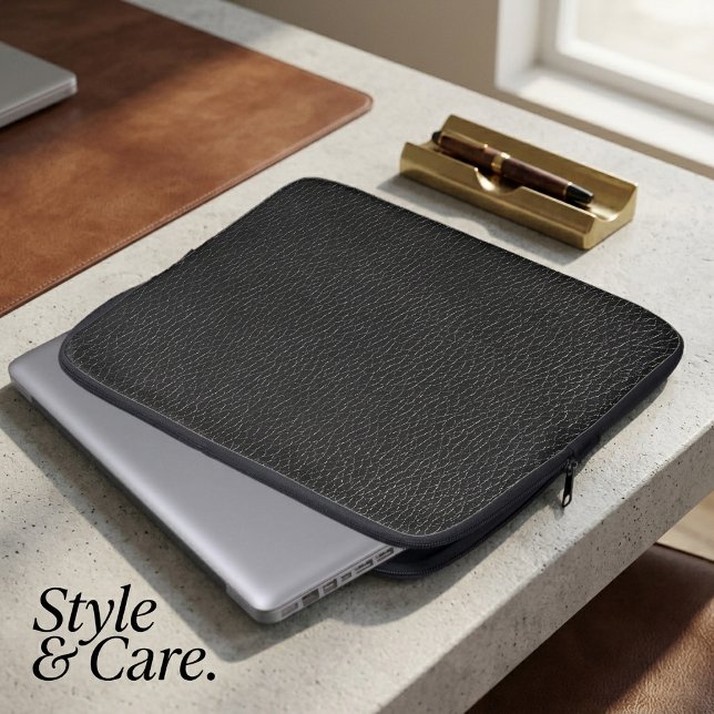 Zwarte lederen afwerking textuur laptop sleeve (Black Leather Finish Texture Laptop Sleeve)