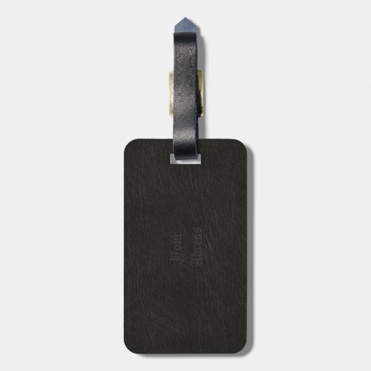 Zwarte lederen blik bagagelabel (Achterkant verticaal)