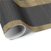 Zwarte lederen goudgeometrische elementen cadeaupapier (Rol Hoek)