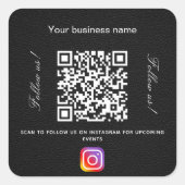 Zwarte lederen handelsnaam qr code instagram vierkante sticker (Voorkant)