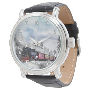 Zwarte lederen Mannen van locomotieftreinen Horloge