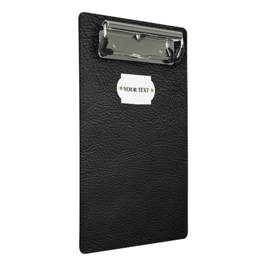 Zwarte lederen minikaart mini klembord (Schuin)