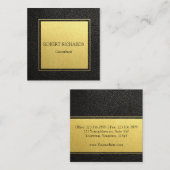 Zwarte lederen professionele goudfolie visitekaart vierkante visitekaartje (Voorkant / Achterkant)