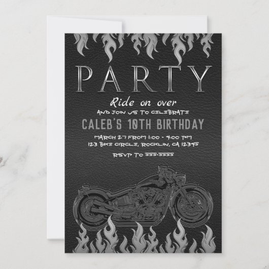 Zwarte lederen Silver Chrome-motorfiets Kaart (Voorkant)